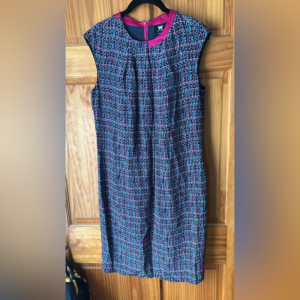 W by Worth Blue and Pink Silk Midi Dress